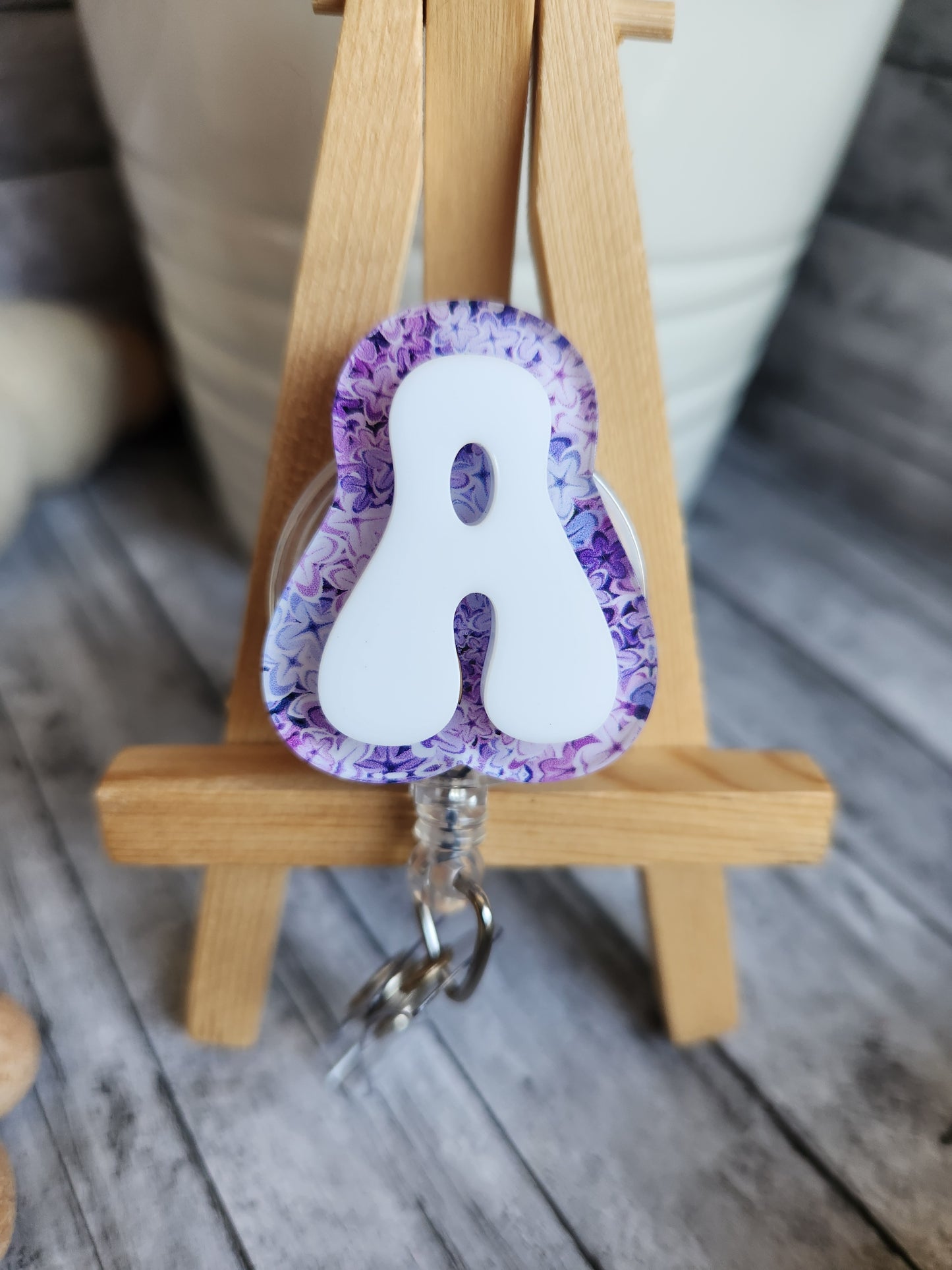 Lilac floral personalized badge reel