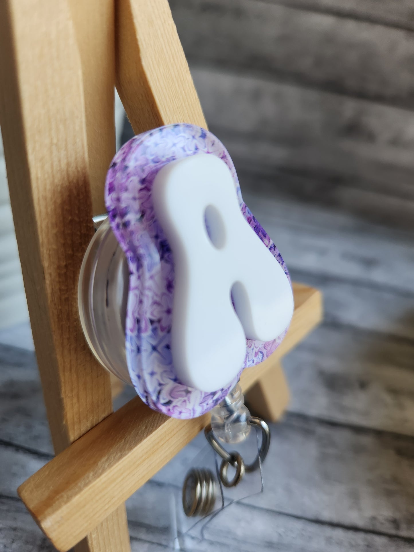 Lilac floral personalized badge reel