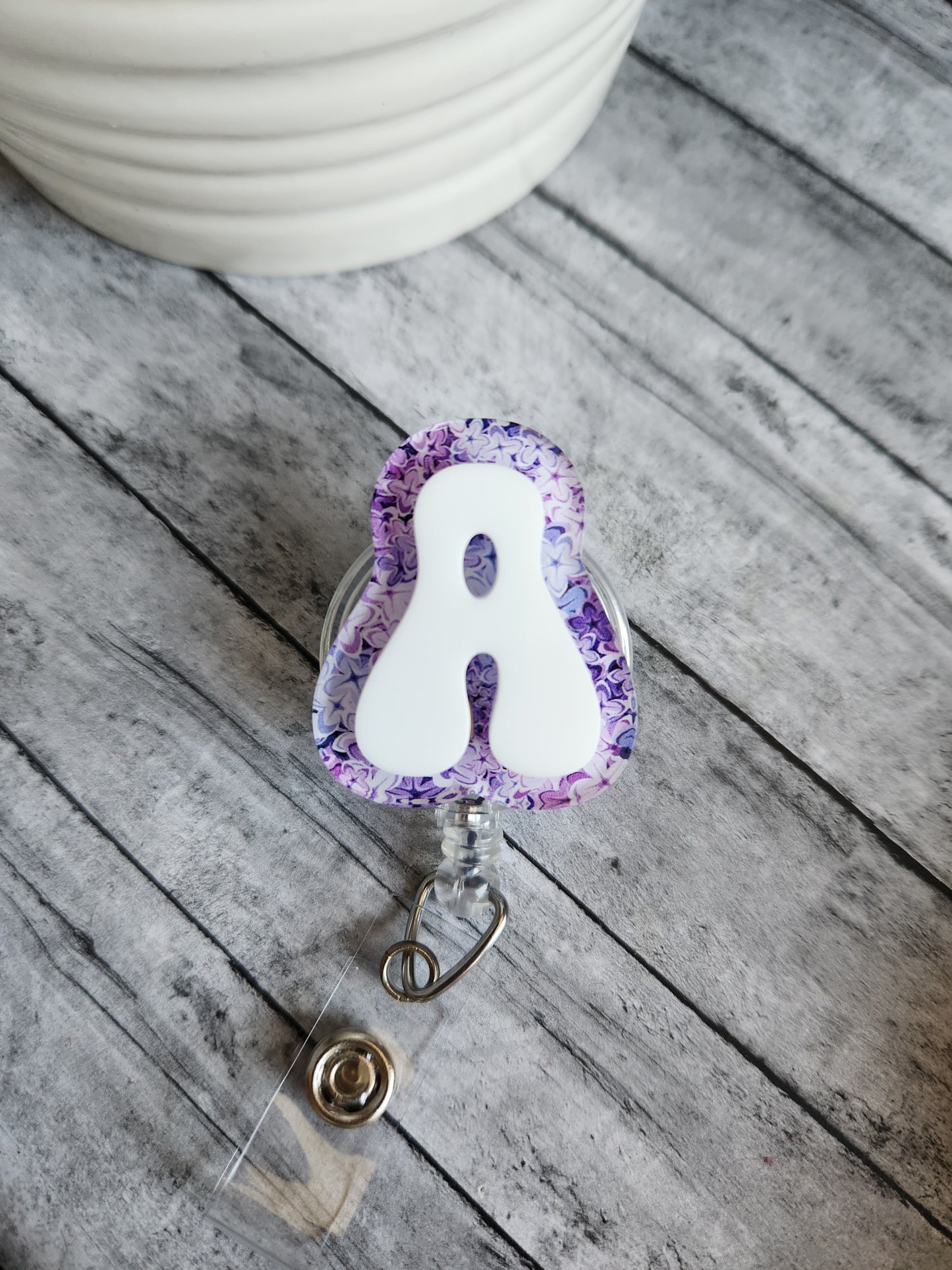 Lilac floral personalized badge reel