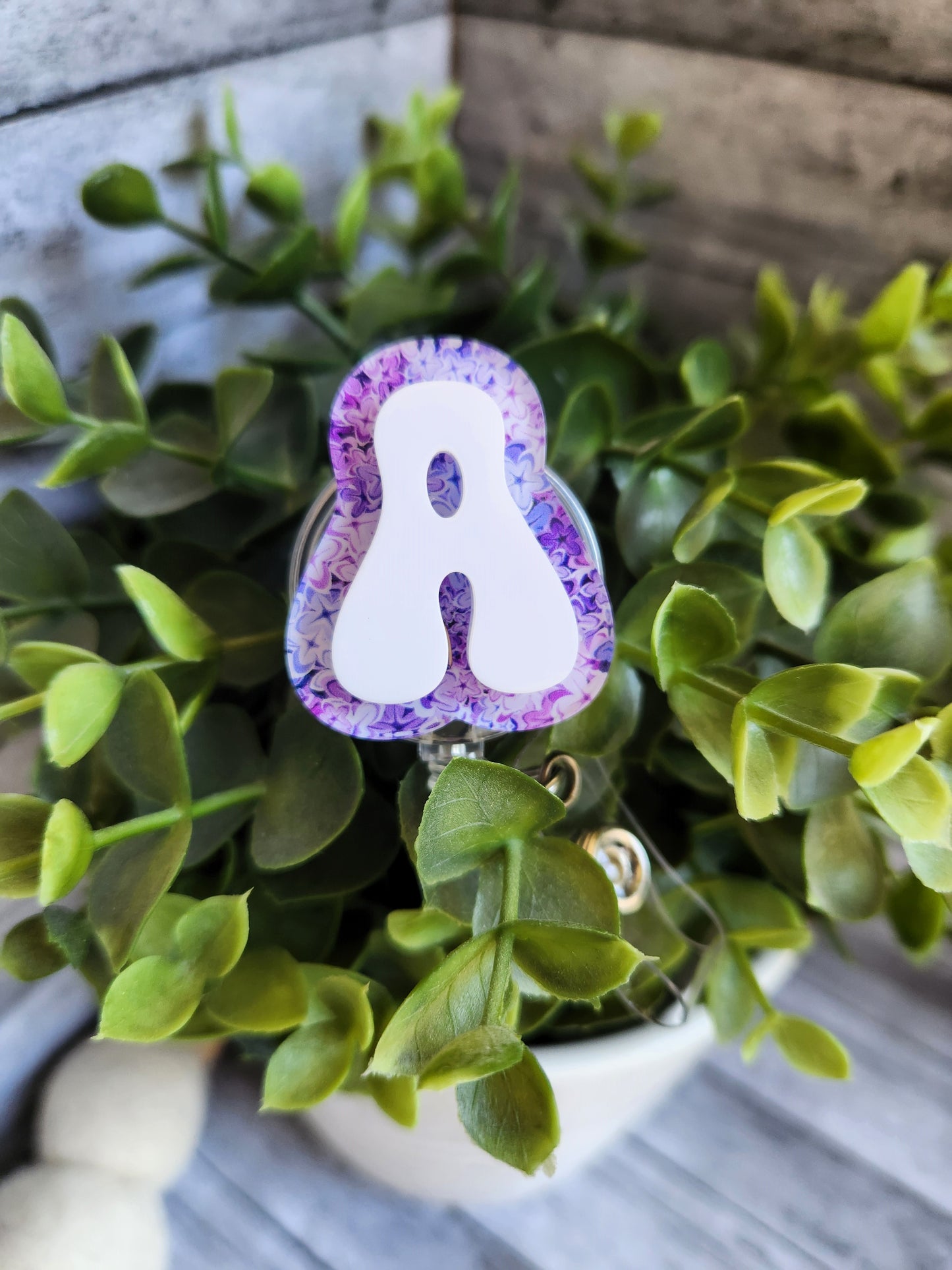Lilac floral personalized badge reel