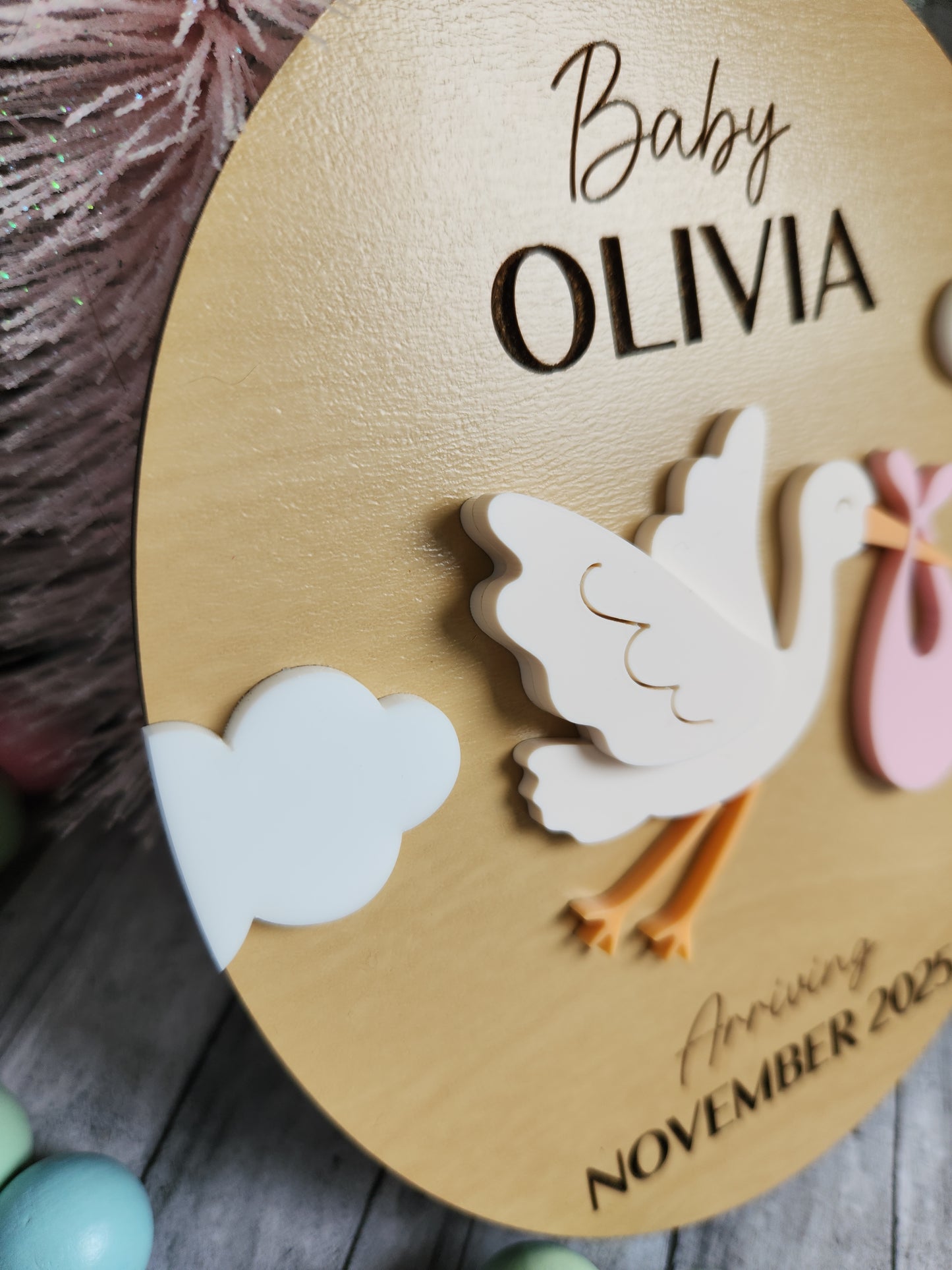 Personalized Baby Announcement Sign – Custom Stork Sign with Name & Arrival Date