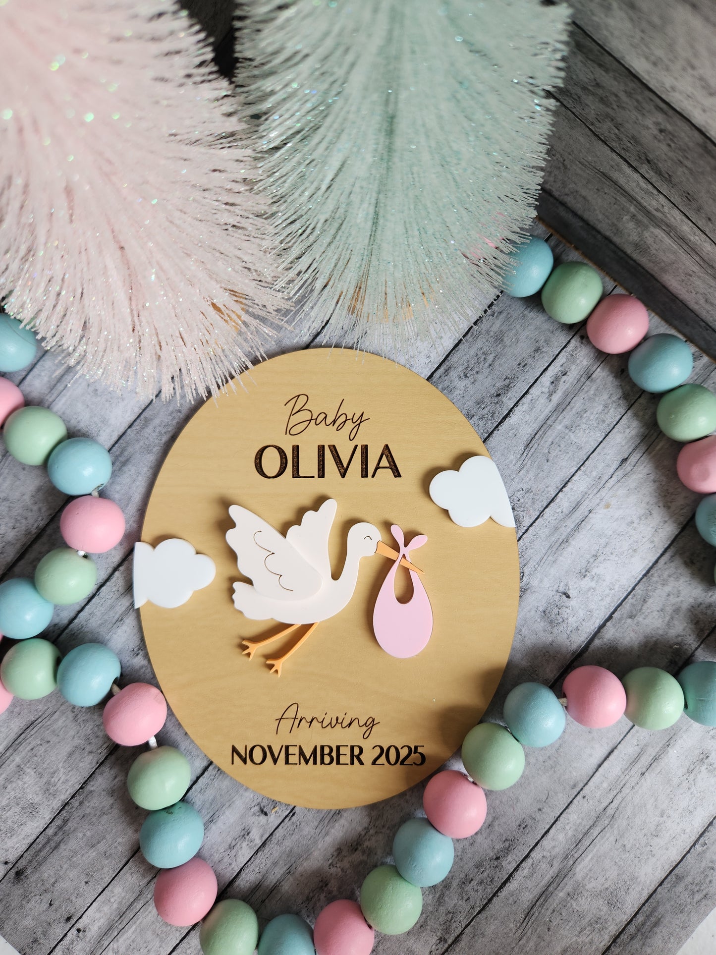 Personalized Baby Announcement Sign – Custom Stork Sign with Name & Arrival Date