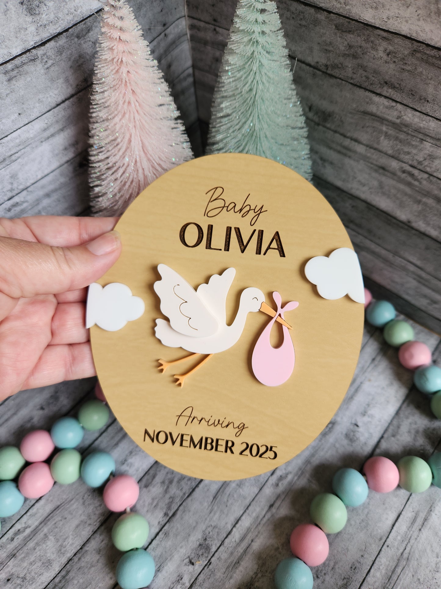 Personalized Baby Announcement Sign – Custom Stork Sign with Name & Arrival Date