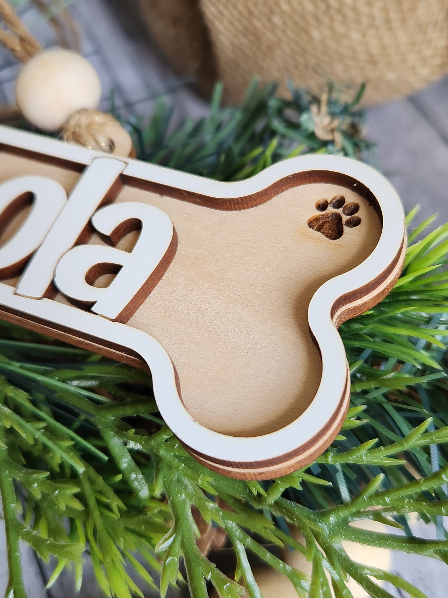 Personalized Dog Bone Christmas Ornament – Custom Pet Name with Year • Wooden Pet Keepsake • Dog Christmas Tree Decoration