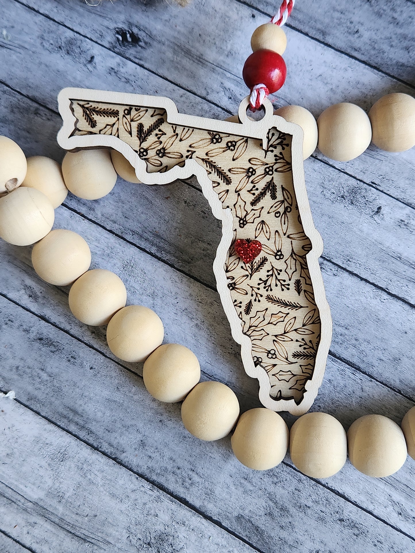 Personalized State Christmas Ornament – Any State with Custom Heart Location • Laser Engraved Wood Holiday Keepsake Gift