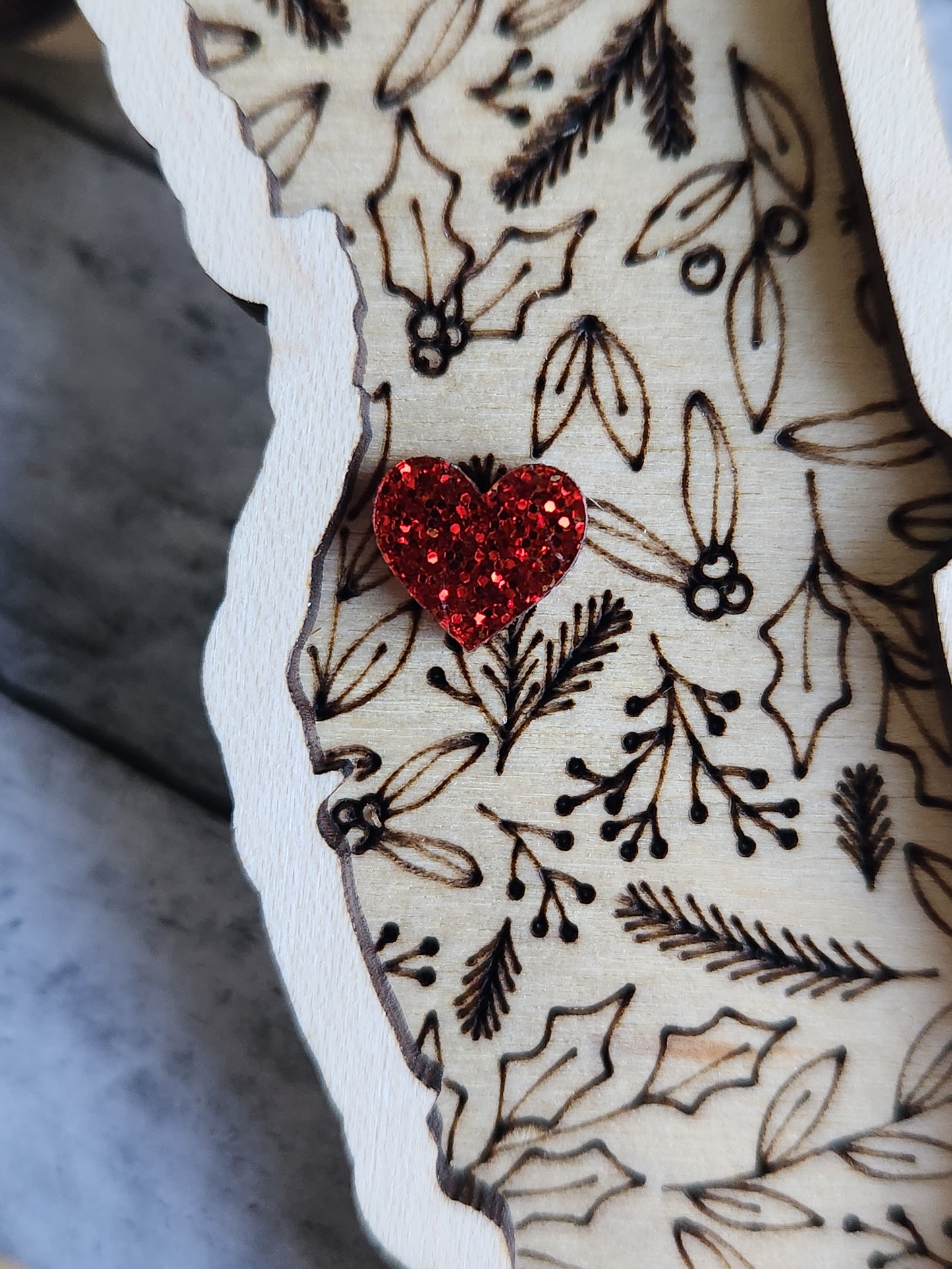 Personalized State Christmas Ornament – Any State with Custom Heart Location • Laser Engraved Wood Holiday Keepsake Gift