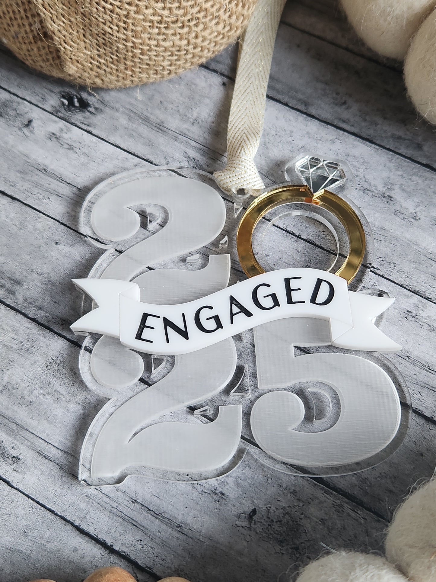 Engaged 2025 Ornament – Personalized Engagement Christmas Ornament, Engagement Gift Idea, First Christmas Engaged Ornament, Holiday Keepsake