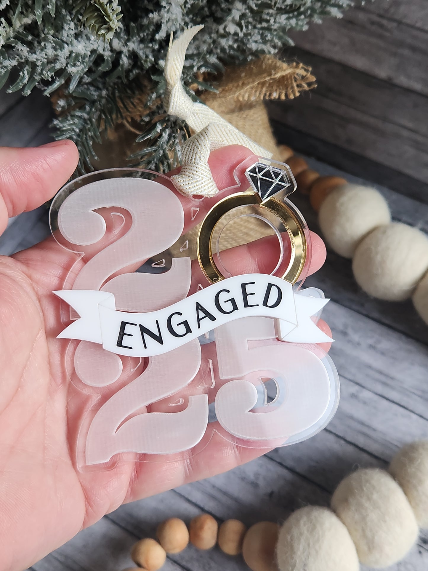 Engaged 2025 Ornament – Personalized Engagement Christmas Ornament, Engagement Gift Idea, First Christmas Engaged Ornament, Holiday Keepsake