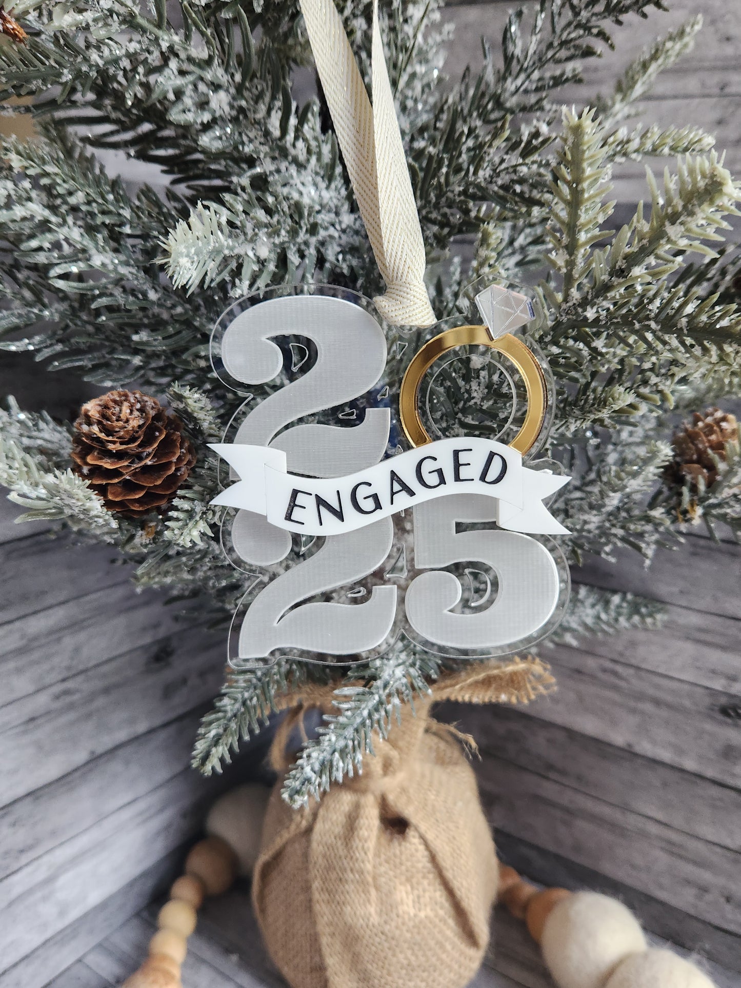 Engaged 2025 Ornament – Personalized Engagement Christmas Ornament, Engagement Gift Idea, First Christmas Engaged Ornament, Holiday Keepsake