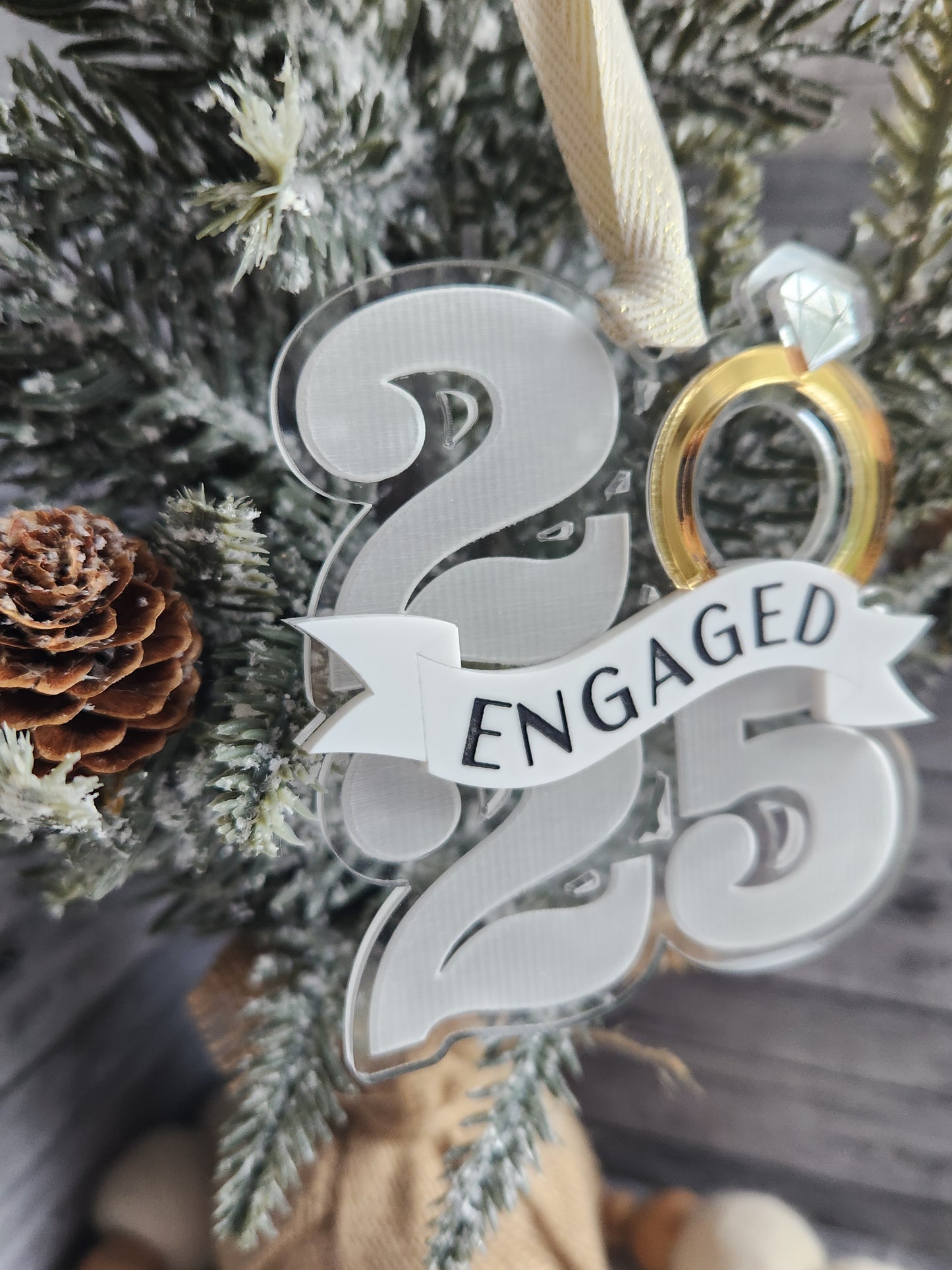 Engaged 2025 Ornament – Personalized Engagement Christmas Ornament, Engagement Gift Idea, First Christmas Engaged Ornament, Holiday Keepsake