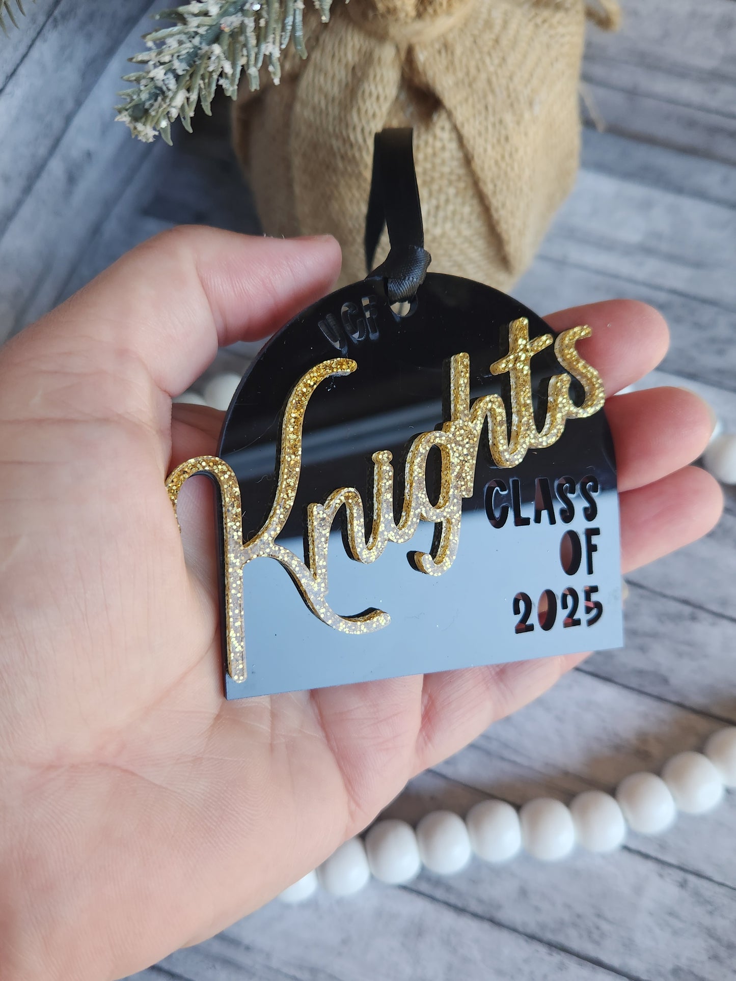 Custom Class of 2025 Graduation Ornament โ Personalized School Ornament for UCF, UF, FSU, and More โ Glitter Acrylic Keepsake