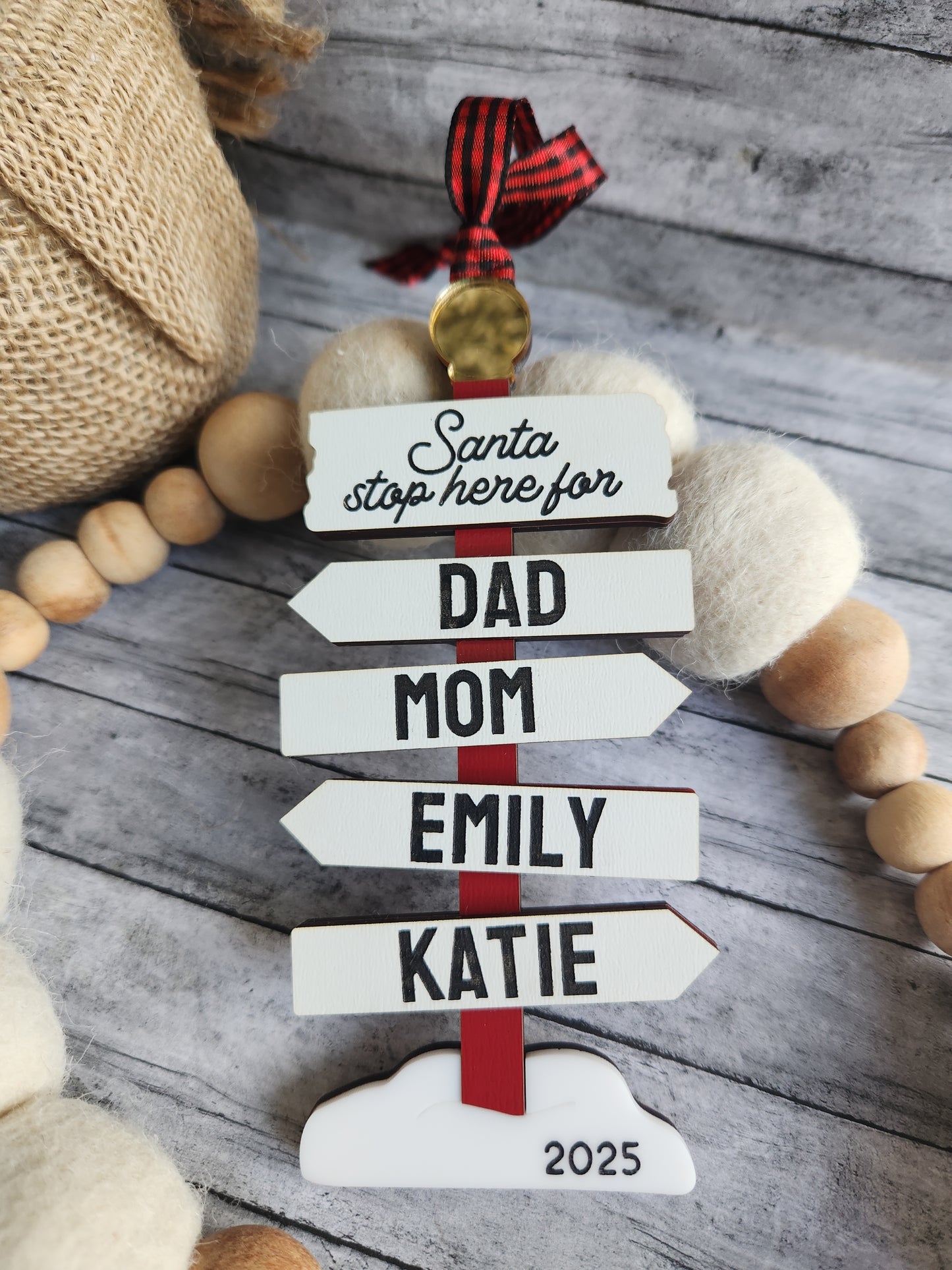 Personalized Santa Stop Here Family Ornament – Custom Christmas Sign with Names & Year