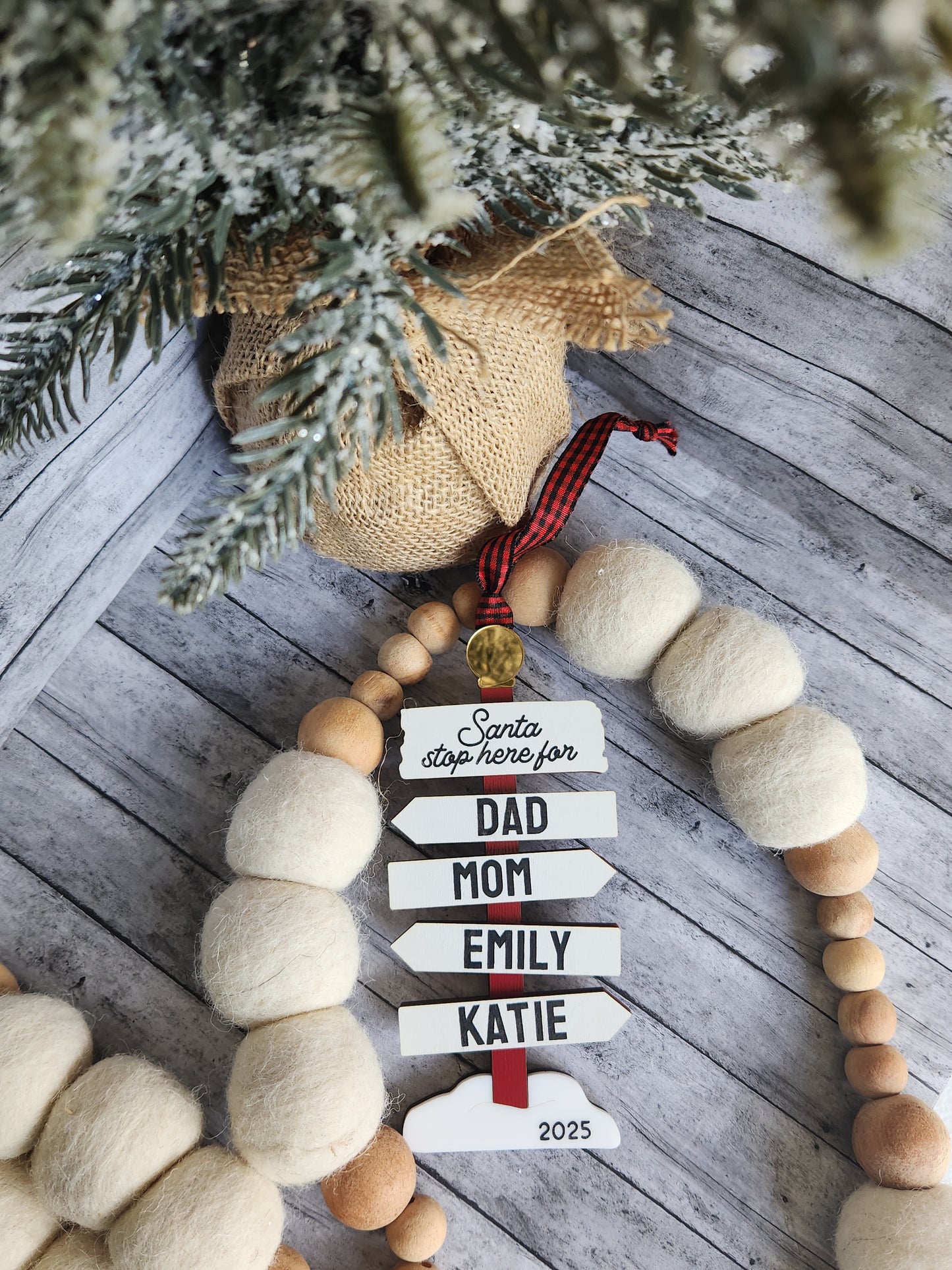 Personalized Santa Stop Here Family Ornament – Custom Christmas Sign with Names & Year