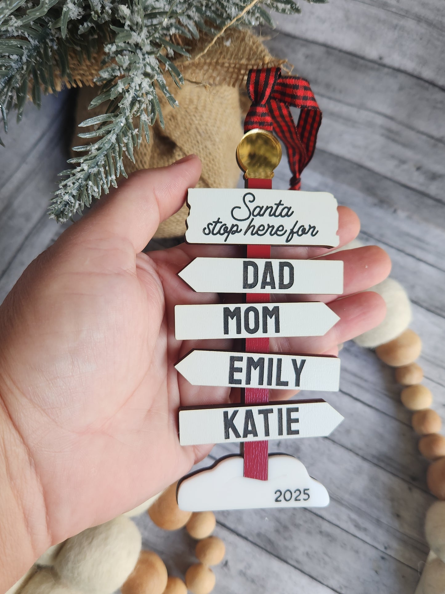 Personalized Santa Stop Here Family Ornament – Custom Christmas Sign with Names & Year
