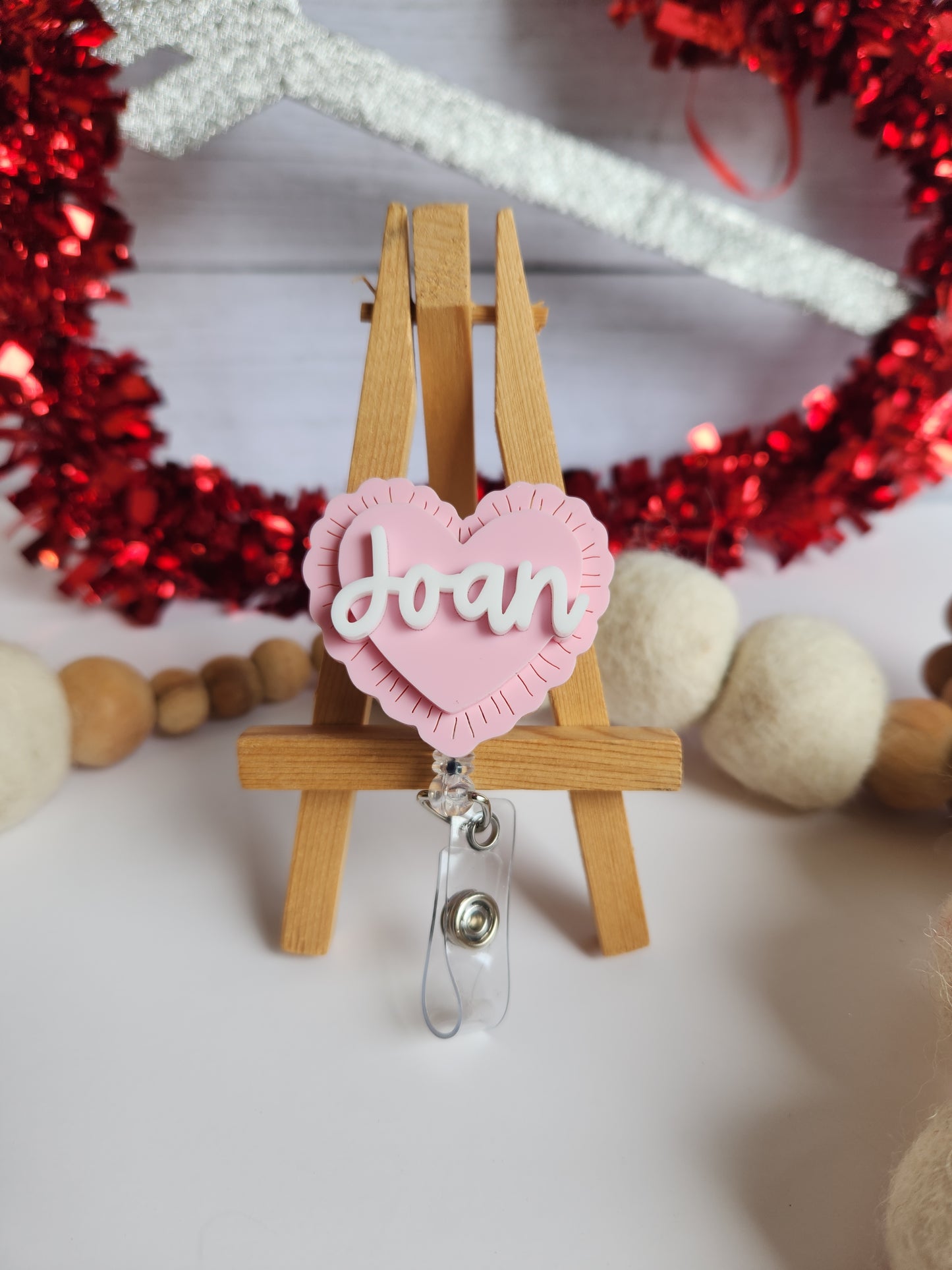 Personalized Pink Heart Badge Reel
