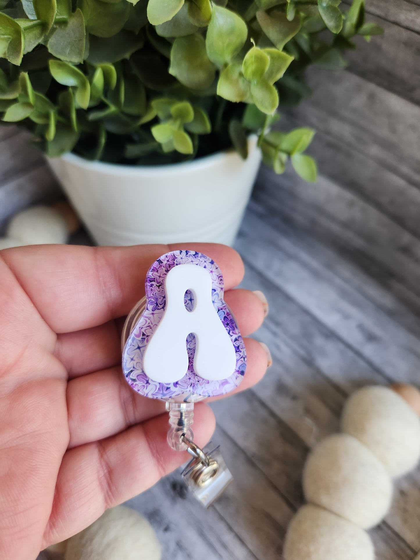 Lilac floral personalized badge reel
