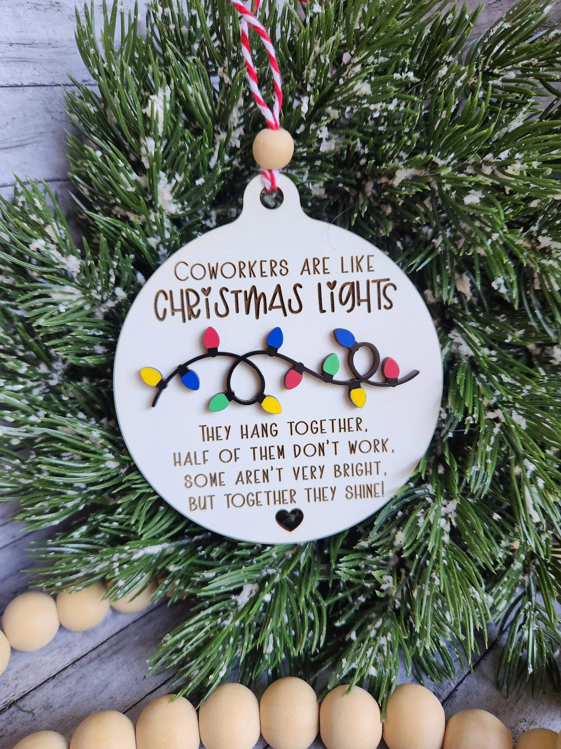 Decorative ornament with Christmas lights design on a wreath
