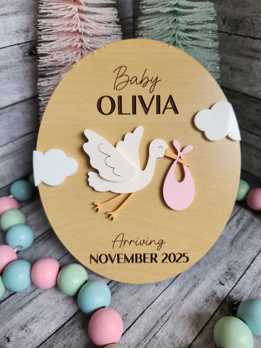 Personalized Baby Announcement Sign – Custom Stork Sign with Name & Arrival Date