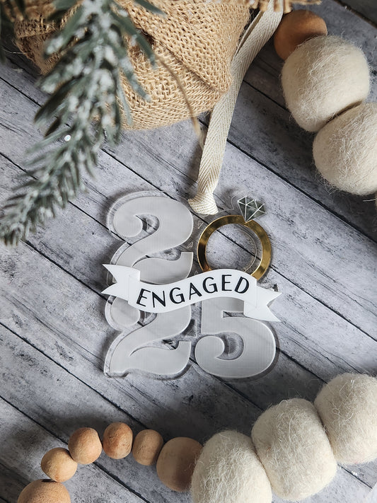 Engaged 2025 Ornament – Personalized Engagement Christmas Ornament, Engagement Gift Idea, First Christmas Engaged Ornament, Holiday Keepsake