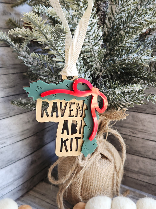 Personalized Stacked Name Ornament – Custom Family Ornament with Bow and Greenery