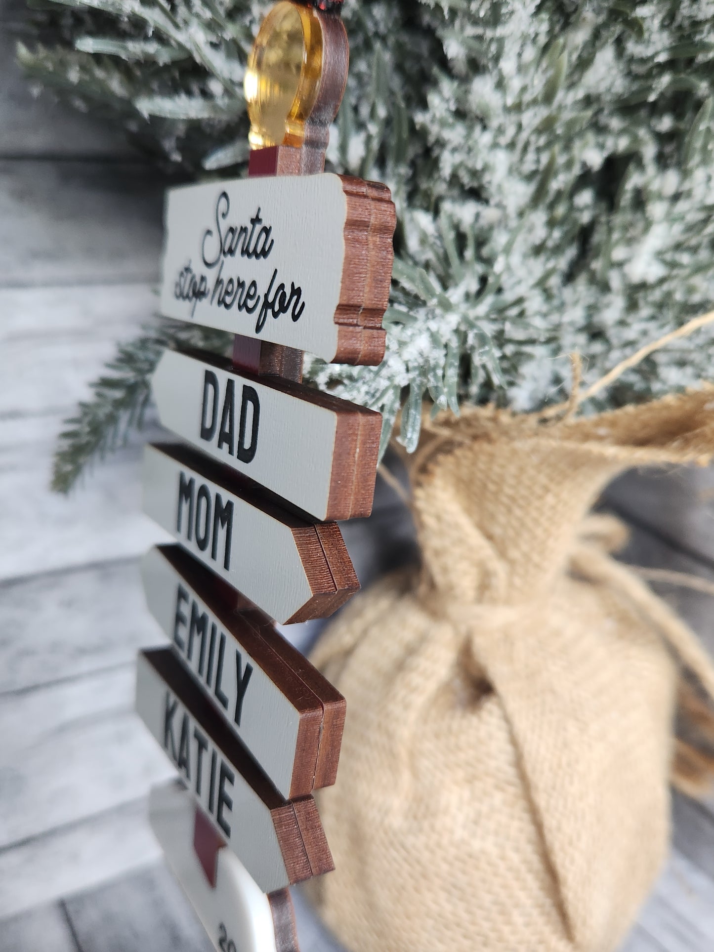 Personalized Santa Stop Here Family Ornament – Custom Christmas Sign with Names & Year