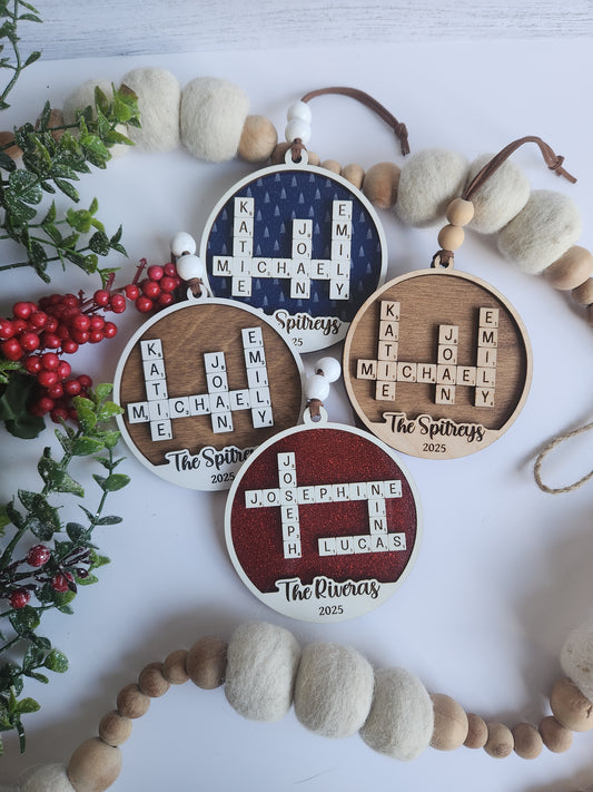 Custom Personalized Crossword Ornament – Family Name Christmas Ornament (Up to 10 Names)
