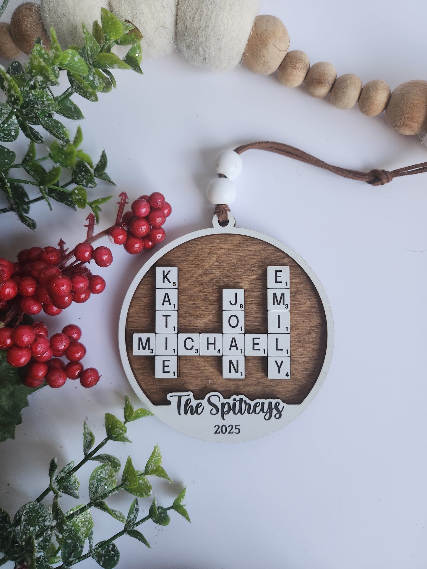 Custom Personalized Crossword Ornament – Family Name Christmas Ornament (Up to 10 Names)