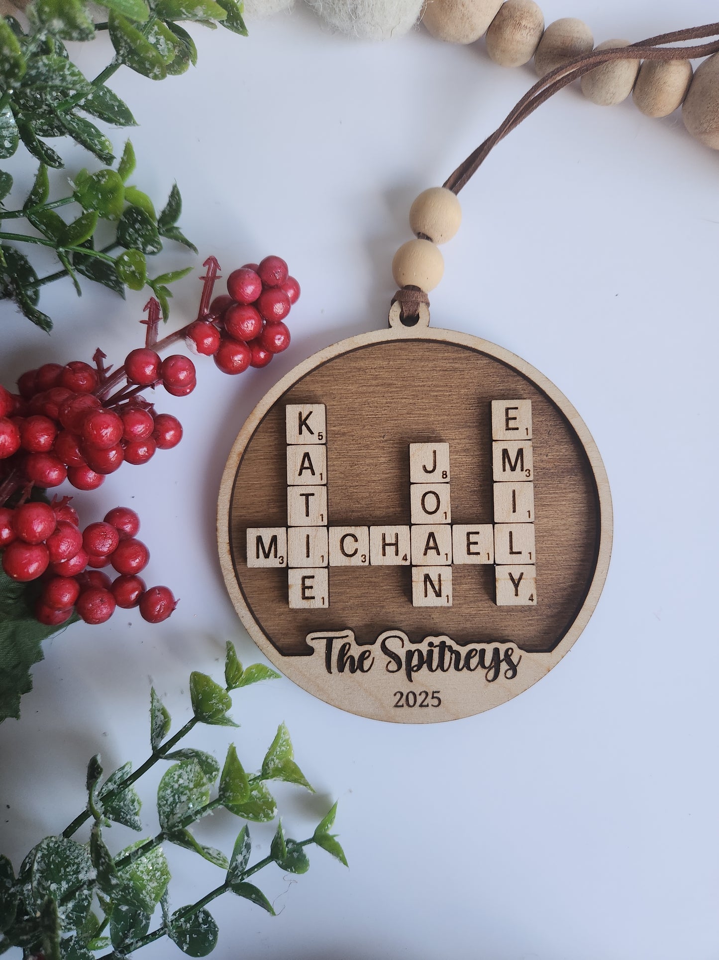 Custom Personalized Crossword Ornament – Family Name Christmas Ornament (Up to 10 Names)