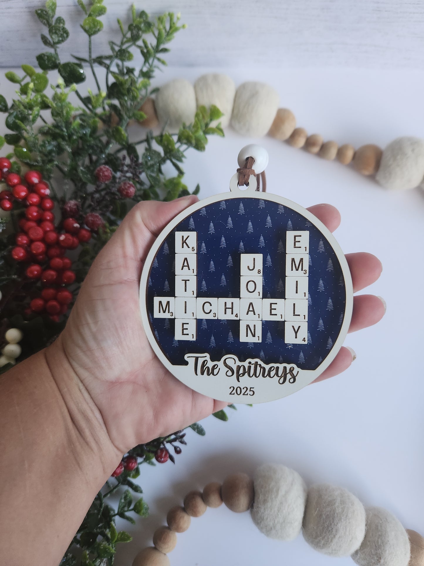 Custom Personalized Crossword Ornament – Family Name Christmas Ornament (Up to 10 Names)