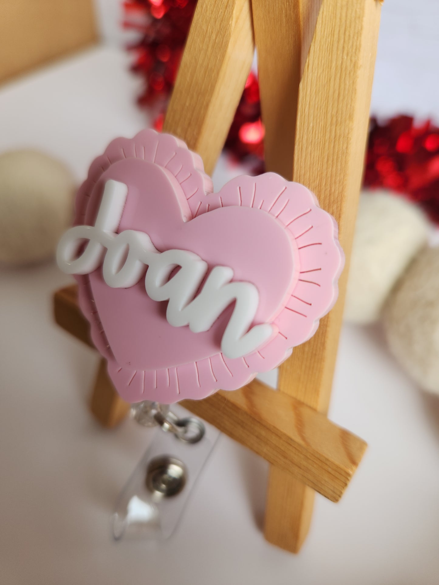 Personalized Pink Heart Badge Reel