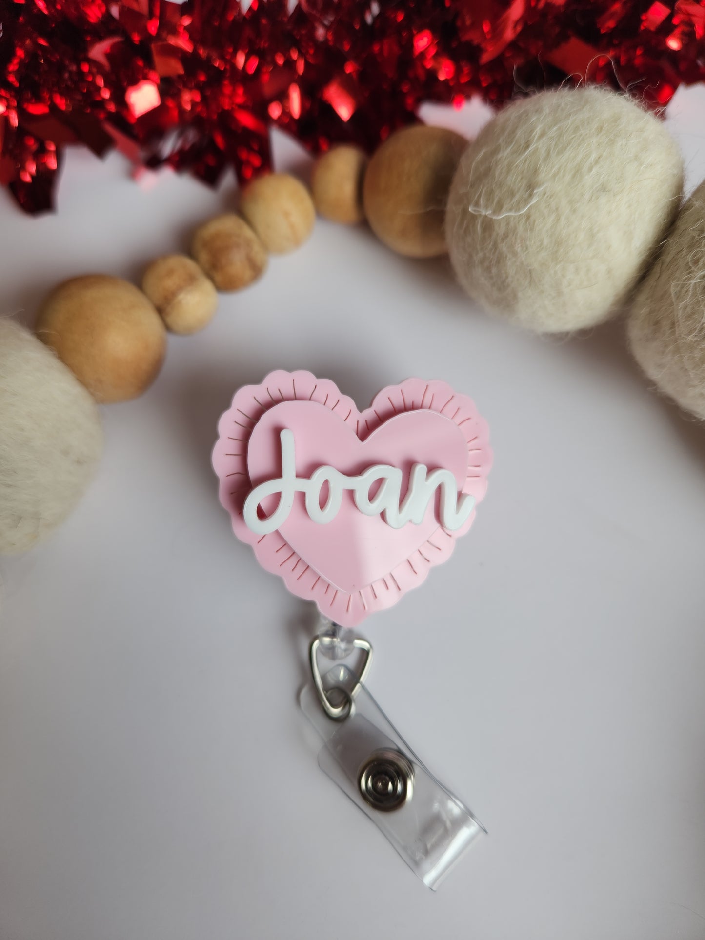 Personalized Pink Heart Badge Reel
