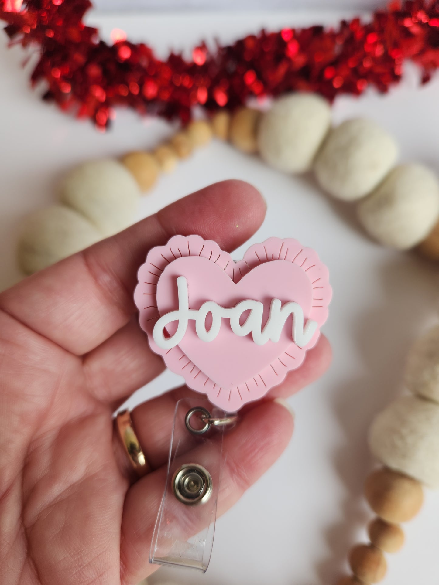 Personalized Pink Heart Badge Reel