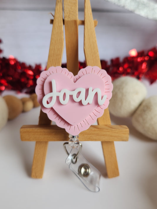 Personalized Pink Heart Badge Reel