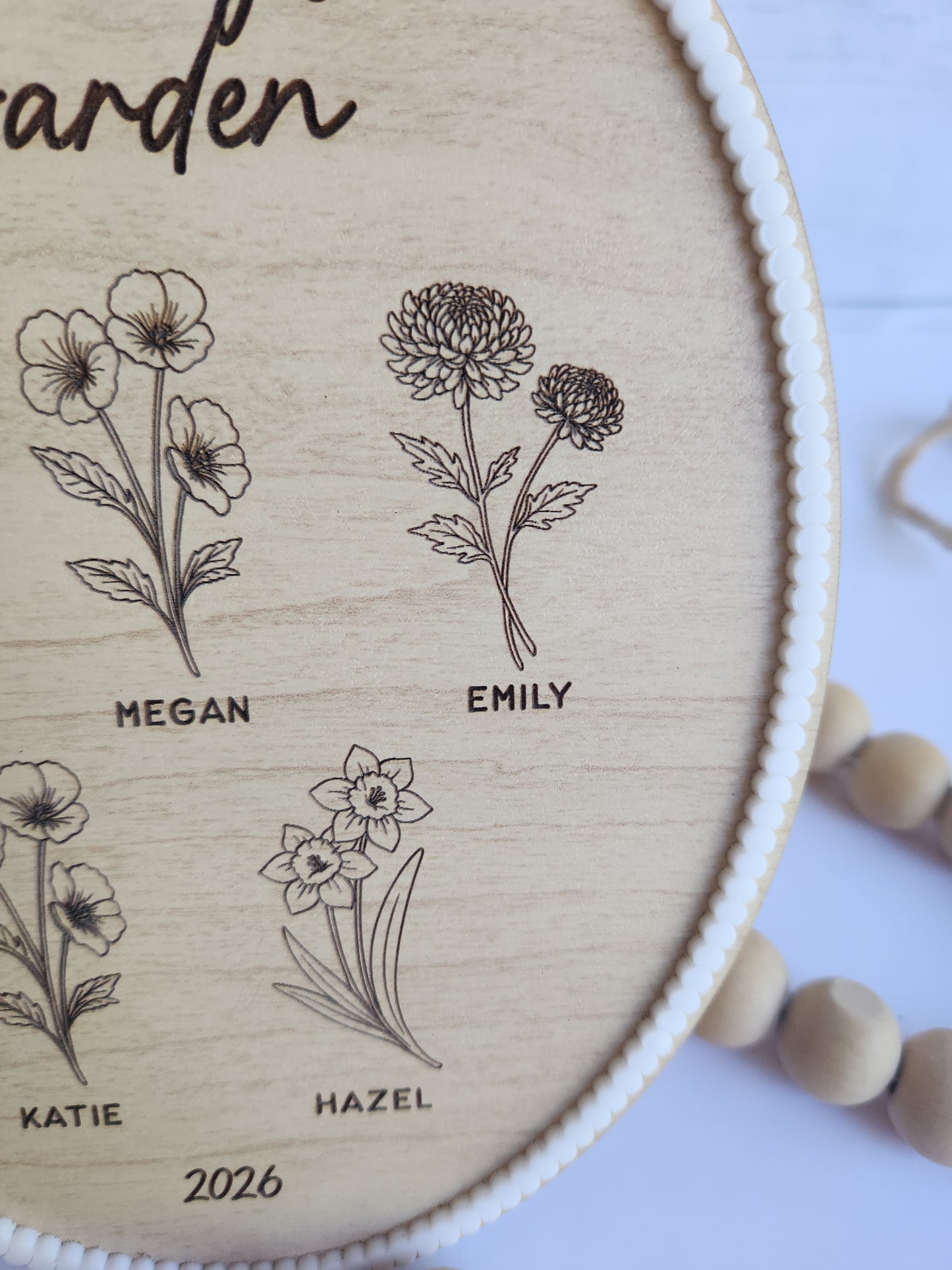 Personalized Garden Wood Plaque - Custom Birth Flower Sign for Grandma - Mother’s Day Gift - Wooden Family Name Sign - 8x6 Small Oval Wall Decor