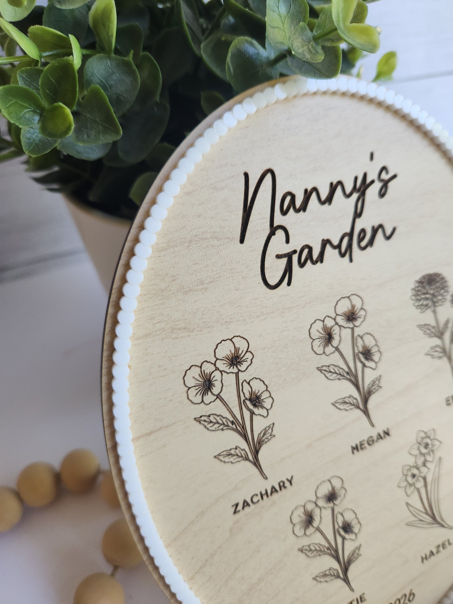 Personalized Garden Wood Plaque - Custom Birth Flower Sign for Grandma - Mother’s Day Gift - Wooden Family Name Sign - 8x6 Small Oval Wall Decor